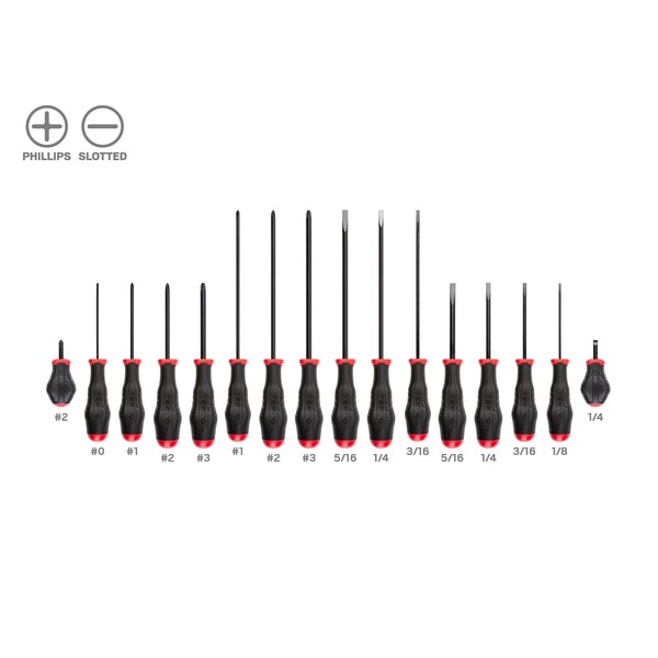 High-Torque Black Oxide Blade Screwdriver Set, 16-Piece (No. 0 - No. 3, 1/8 - 5/16 in.)